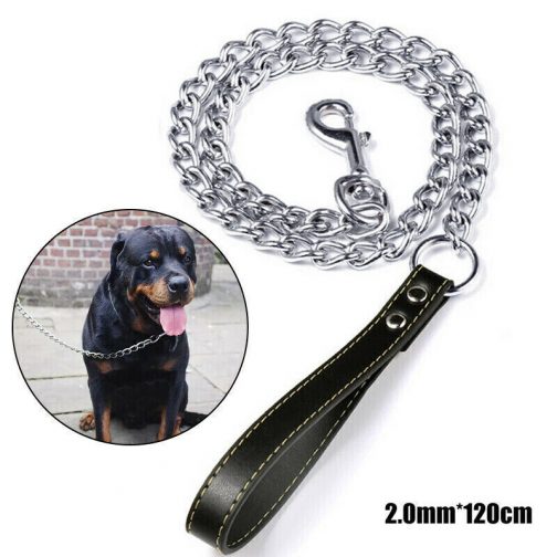 1PCS 1.2m Metal Chain Dog Lead Pet Puppy Leash Long Heavy Duty Anti-Chew Control - Image 2