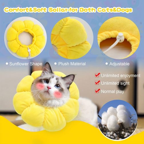 Cat Small Dog Recovery Collar, Cute Sunflower Neck Cone After Surgery, Adjustable Pet E Collar, Wound Healing Protective Cone Surgery Recovery Elizabethan Collars For Small Pets - Image 10